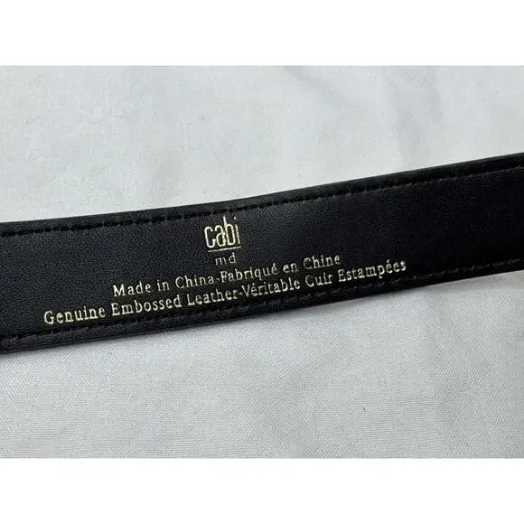 Cabi Beige Faux Leather Emblem Belt With Bling Mother of Pearl Buckle Sz Medium - Picture 6 of 6